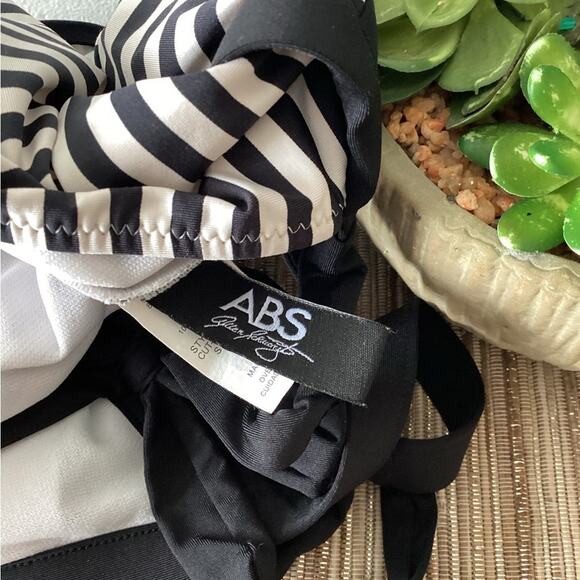 ABS by Allen Schwartz Black White Stripe One Piece Bathing Suit Size 8 - Picture 3 of 4